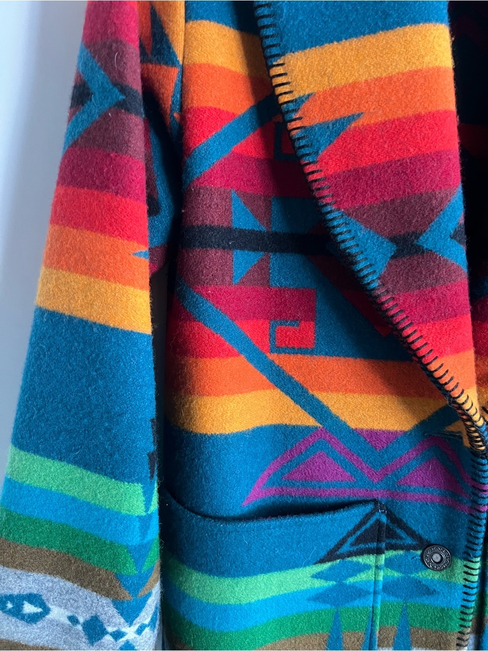 Vintage Pendleton Teal Multi-Color Shawl Collar Jacket Coat - Picture 3 of 4